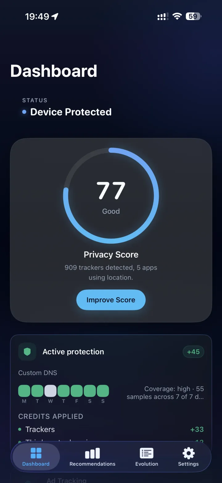 Privacy Score: privacy score of 67 out of 100 in context